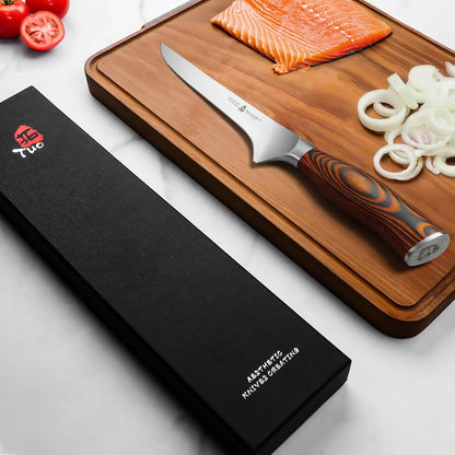 TUO Boning Knife - Razor Sharp Fillet Knife - High Carbon German Stainless Steel Kitchen Cutlery - Pakkawood Handle - Luxurious Gift Box Included - 7 inch - Fiery Phoenix Series