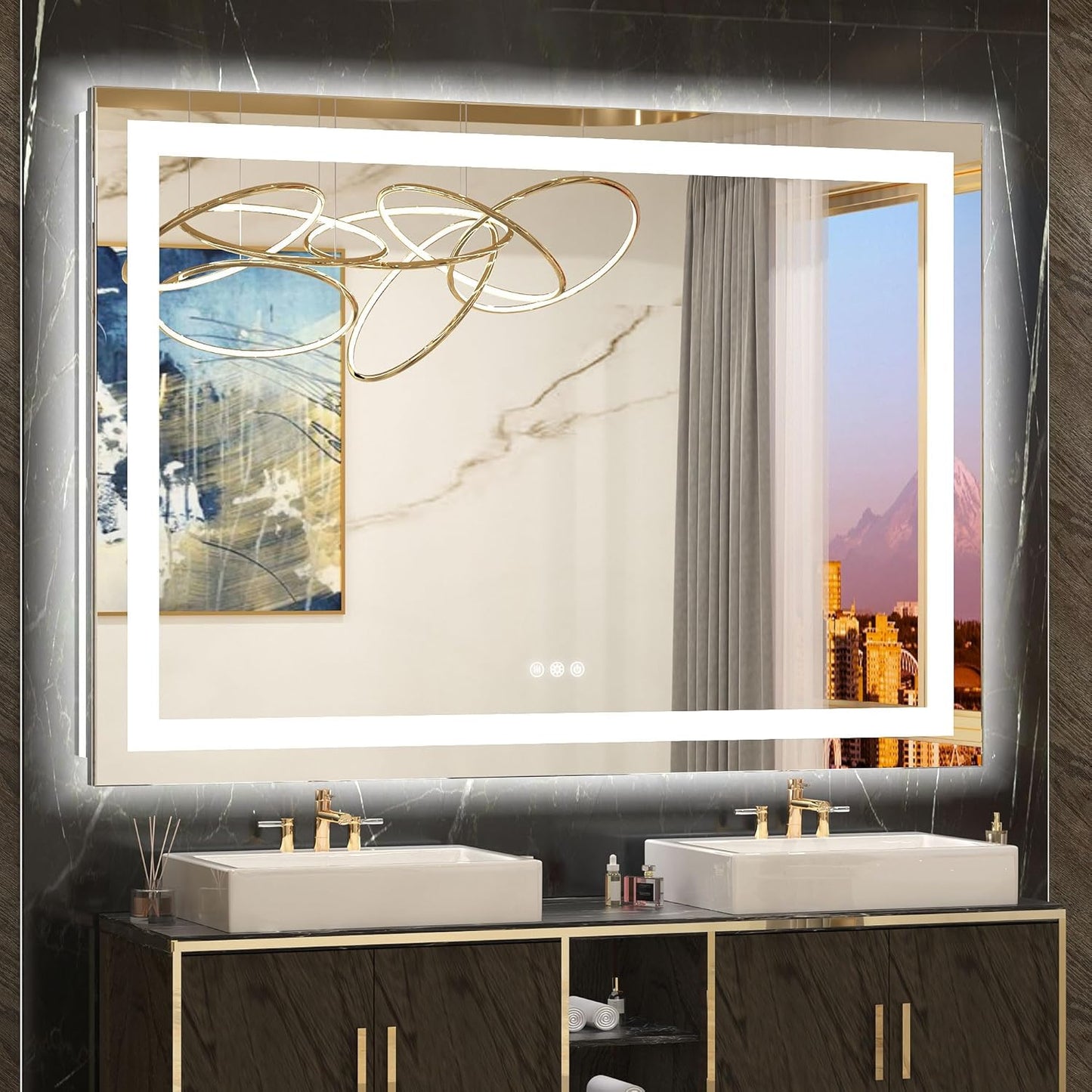 TETOTE LED Bathroom Mirror 20x28 Frontlit & Backlit Lighted Vanity Mirror Anti Fog Stepless Dimmable 3 Colors White/Warm/Natural,Double Lights,Wall-Mounted(Horizontal/Vertical)