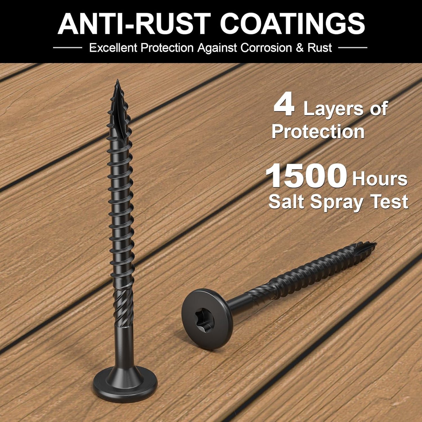 FMhotu 6 Inch Heavy-Duty Outdoor Deck Screws, 50Pcs Star Drive Decking Wood Screws, Rust Resistant Timber Screws for Timber/Log/Landscaping Wood (#14 x 6 Black