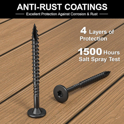 FMhotu 6 Inch Heavy-Duty Outdoor Deck Screws, 50Pcs Star Drive Decking Wood Screws, Rust Resistant Timber Screws for Timber/Log/Landscaping Wood (#14 x 6 Black