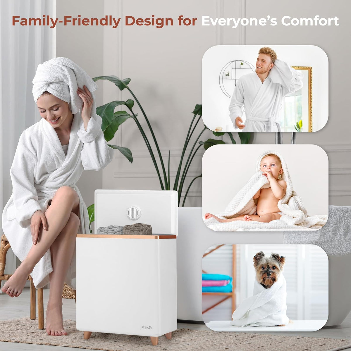 SereneLife Towel Warmer Bucket – Large Capacity WiFi Towel & Blanket Heater, Holds 2 Large Towels, PJ’s & Robes, Single-Touch Control, Auto Shut-Off (Gold) – Luxurious Winter Comfort