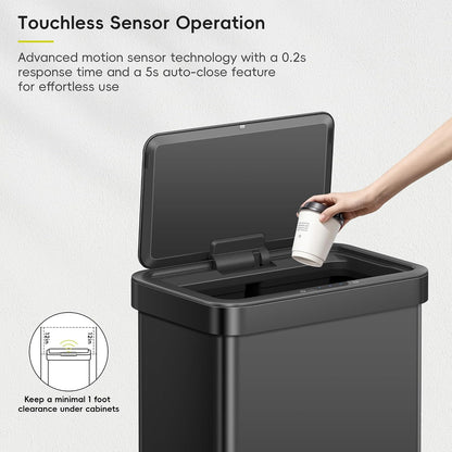 EKO Nova Sensor Trash Can, 21 Gallon/80 Liter Stainless Steel Rectangular Touchless Motion Sensor Trash Can, Matte Black