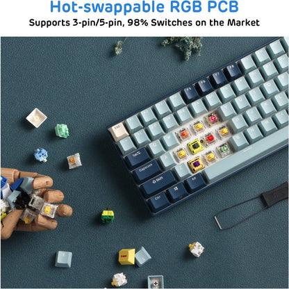 RK ROYAL KLUDGE RK96 RGB Limited Ed, 90% 96 Keys Wireless Triple Mode Bluetooth 5.0/2.4G/USB-C Hot Swappable Mechanical Keyboard w/Software Support & Massive Battery, RK Yellow Switch, Forest Blue