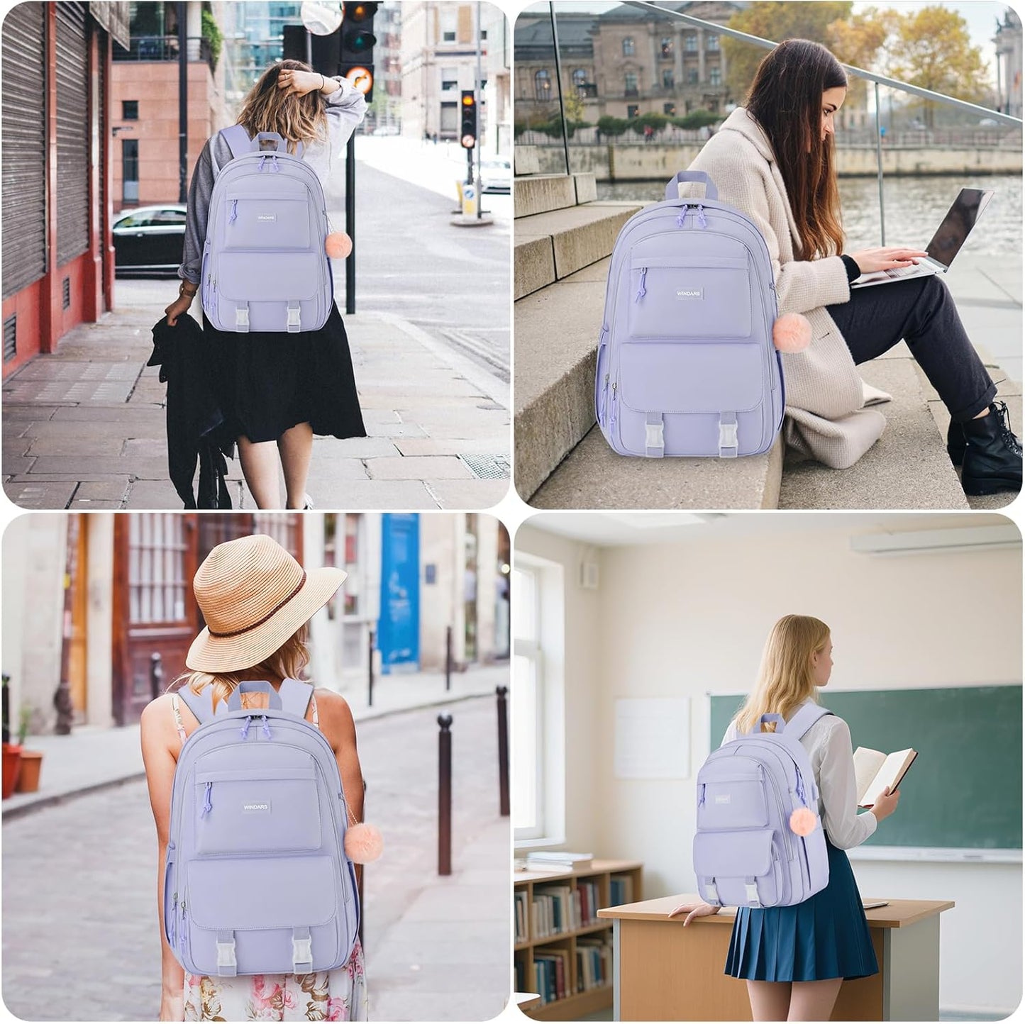 WINDARS Backpacks for Girls, 15.6 Inch School Bag Cute Waterproof laptop Bookbag Large College Backpack for Teen Women Students Anti Theft Travel Daypack Black