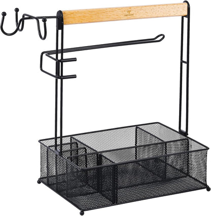 Grill Caddy BBQ Organizer with 7 Compartments, Paper Towel Holder & 3 Hanging Hooks – Portable Mesh Picnic, Camping, Outdoor Table & Tailgating Organizer - PuriLite