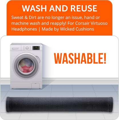 WC BandZ Virtuoso - Protective Headband Cover for Corsair Virtuoso Gaming Headsets - Machine Washable, No More Flaking Leather - Compatible with Virtuoso Wireless, XT, and SE | 90's Black