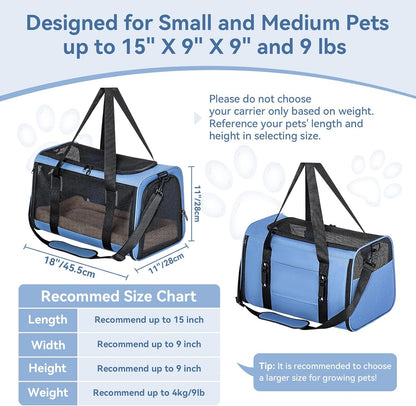 Petsfit Pet Carrier Airline Approved, Soft-Sided Cat Carrier with Patented Car Buckle, Lightweight and Collapsible with Adjustable Shoulder Strap, Soft Cushion,Green