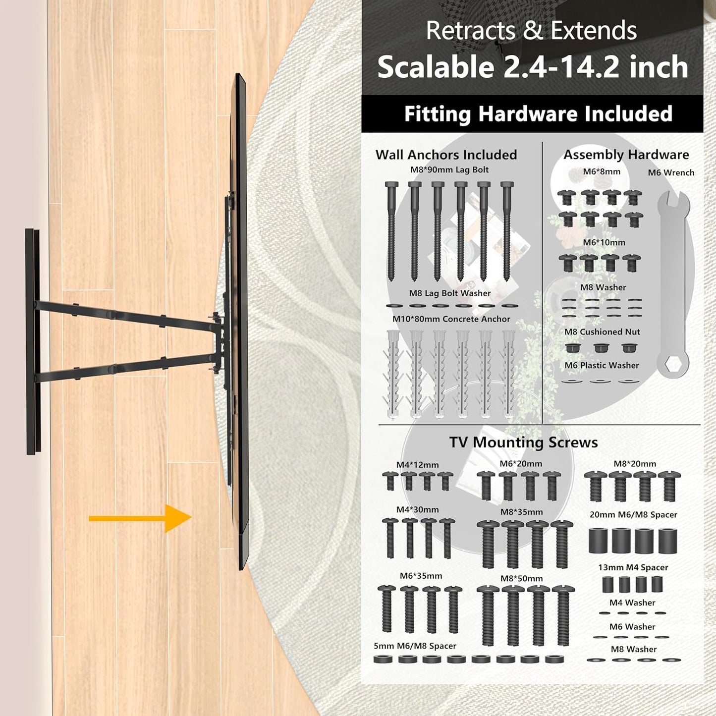 BONTEC TV Wall Mount with Extra Long Articulated Arm for 32-75 Inch TVs, 32.7” Extension, Holds Up to 132lbs, Full Motion Dual Arm Bracket with Tilt, Swivel & Level Adjustment, Max VESA 600x400mm - PuriLite
