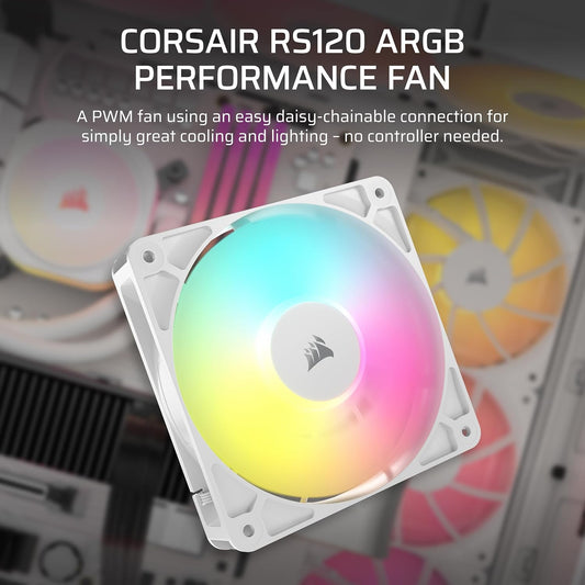 CORSAIR RS120 ARGB 120mm PWM Fan – Daisy-Chain Connection – Low-Noise – Magnetic Dome Bearing – Single Pack – White - PuriLite