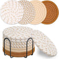 Mckanti Drink Coasters Set of 8, 4 Colors Absorbent Cotton Woven Round Coasters for Living Room Decor, Tabletop Protection Suitable for Kinds of Cups, 4.3 Inches