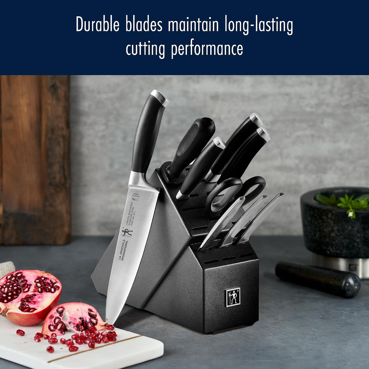 HENCKELS Forged German Stainless Steel 14 Pc Knife Block Set - Ultra Sharp Blades, Professional Chef's Knife Set, Knife Set with Block, Kitchen Knife Set, Dishwasher Safe - Black
