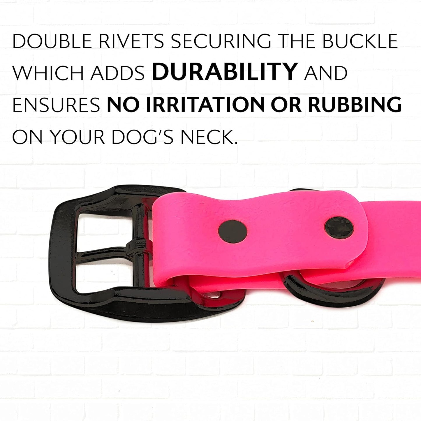 Regal Dog Products Large Pink Waterproof Hunting Dog Collar with Heavy Duty Black Hardware Buckle & D Ring | Custom Fit Vinyl-Coated Webbing Water Resistant Collar for Small, Medium & Large Dogs