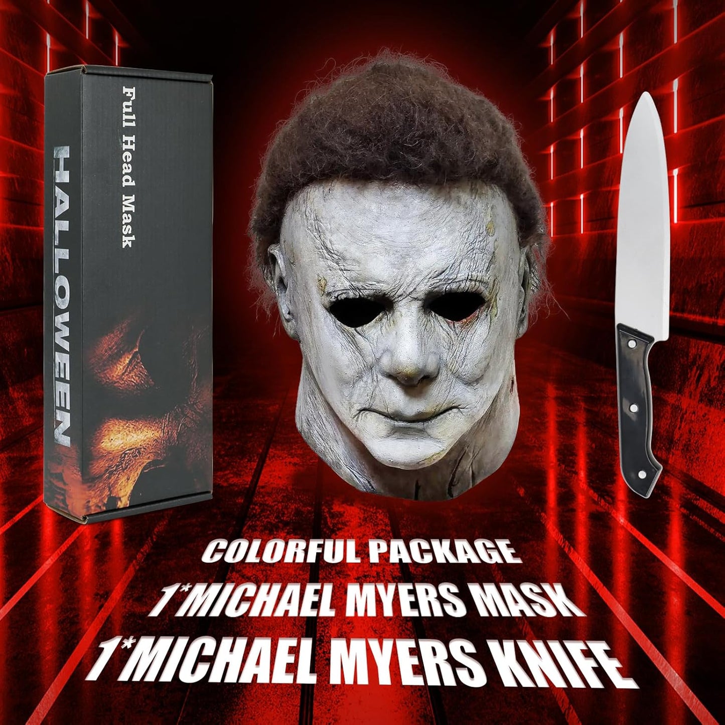 Halloween Mask for Adult With Classic Knife Scary Halloween Cosplay Costume Latex Mask Masquerade