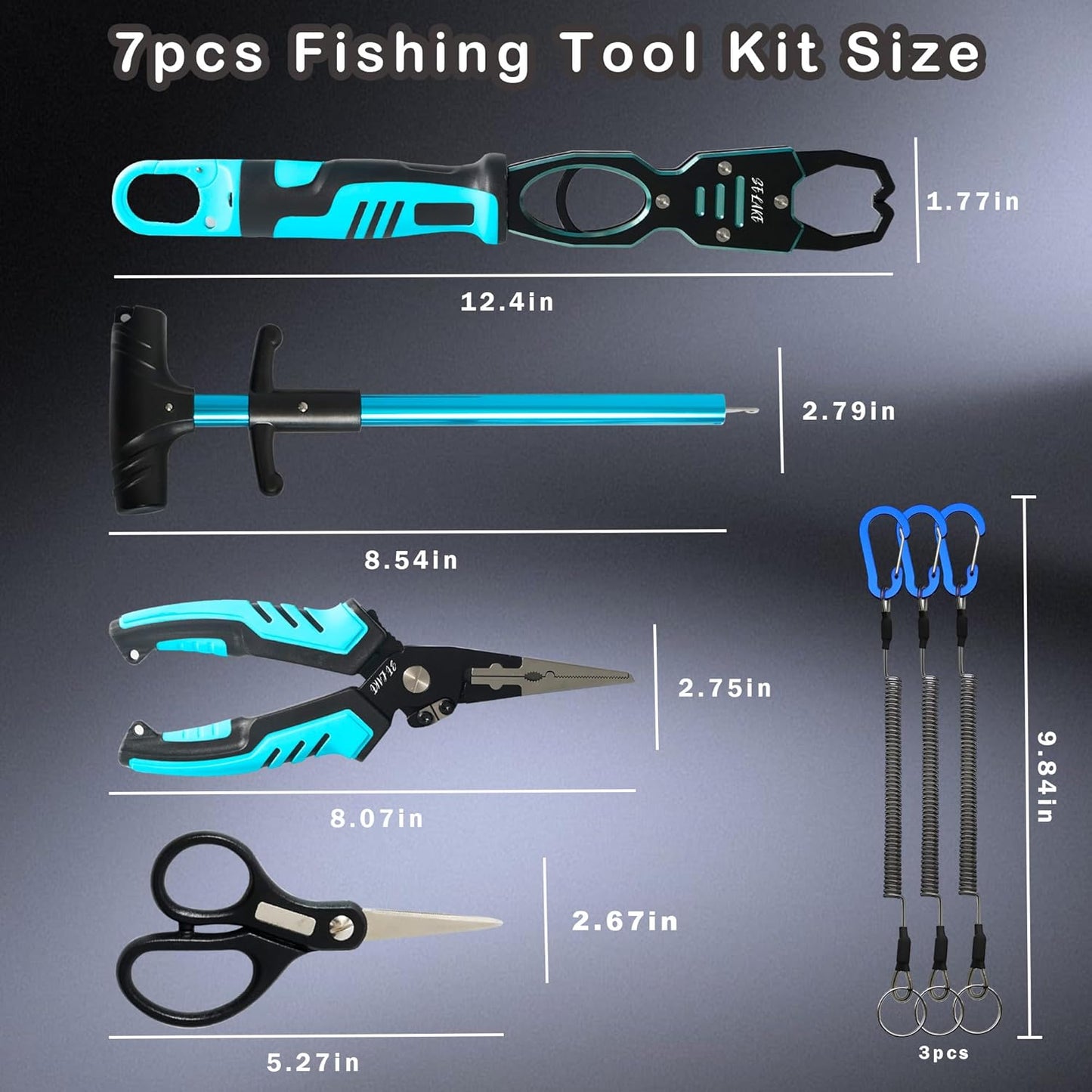 Selake 7 PCS Fishing Tool Kit - Fishing Pliers, Fish Lip Grip w/Weight Scale, Super Line Scissors, Hook Remover | All-in-One Fishing Equipment for Freshwater/Saltwater, Best Gift for Men