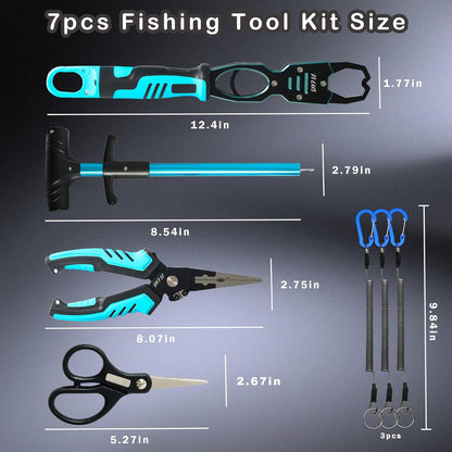 Selake 7 PCS Fishing Tool Kit - Fishing Pliers, Fish Lip Grip w/Weight Scale, Super Line Scissors, Hook Remover | All-in-One Fishing Equipment for Freshwater/Saltwater, Best Gift for Men