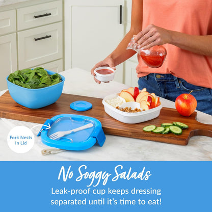 Bentgo Salad - Stackable Lunch Container with Large 54-oz Salad Bowl, 4-Compartment Bento-Style Tray for Toppings, 3-oz Sauce Container for Dressings, Built-in Reusable Fork & BPA-Free (Khaki Green)