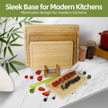 Bamboo Cutting Board for Kitchen, Bamboo Cutting Board Set of 3 with Juice Groove, Double-Sided Chopping Board Serving Board with Hanging Hole for Meat, Vegetables and Cheese