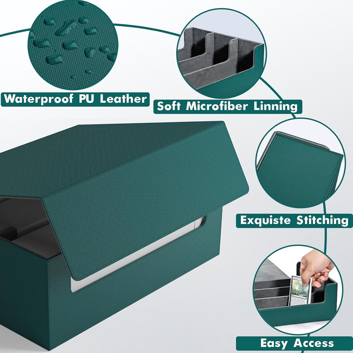 ZLCA Card Storage Box for MTG PTCG, Commander Deck Box Holds 3000+ Cards, Card Storage Case with 4 Stoppers, Card Organizer for TCG Sport Cards (Black)