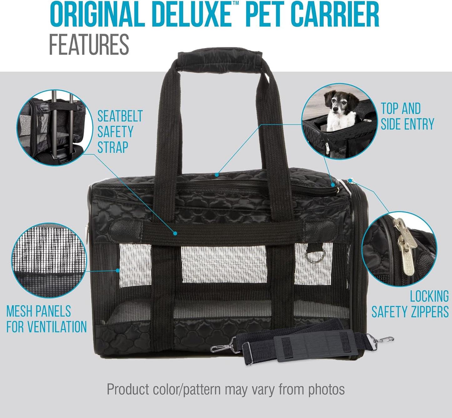 Sherpa Original Deluxe Travel Bag Pet Carrier, Airline Approved & Guaranteed-On-Board - Mesh Panels & Spring Frame, Locking Safety Zippers, Machine Washable Liner - Charcoal Gray, Medium