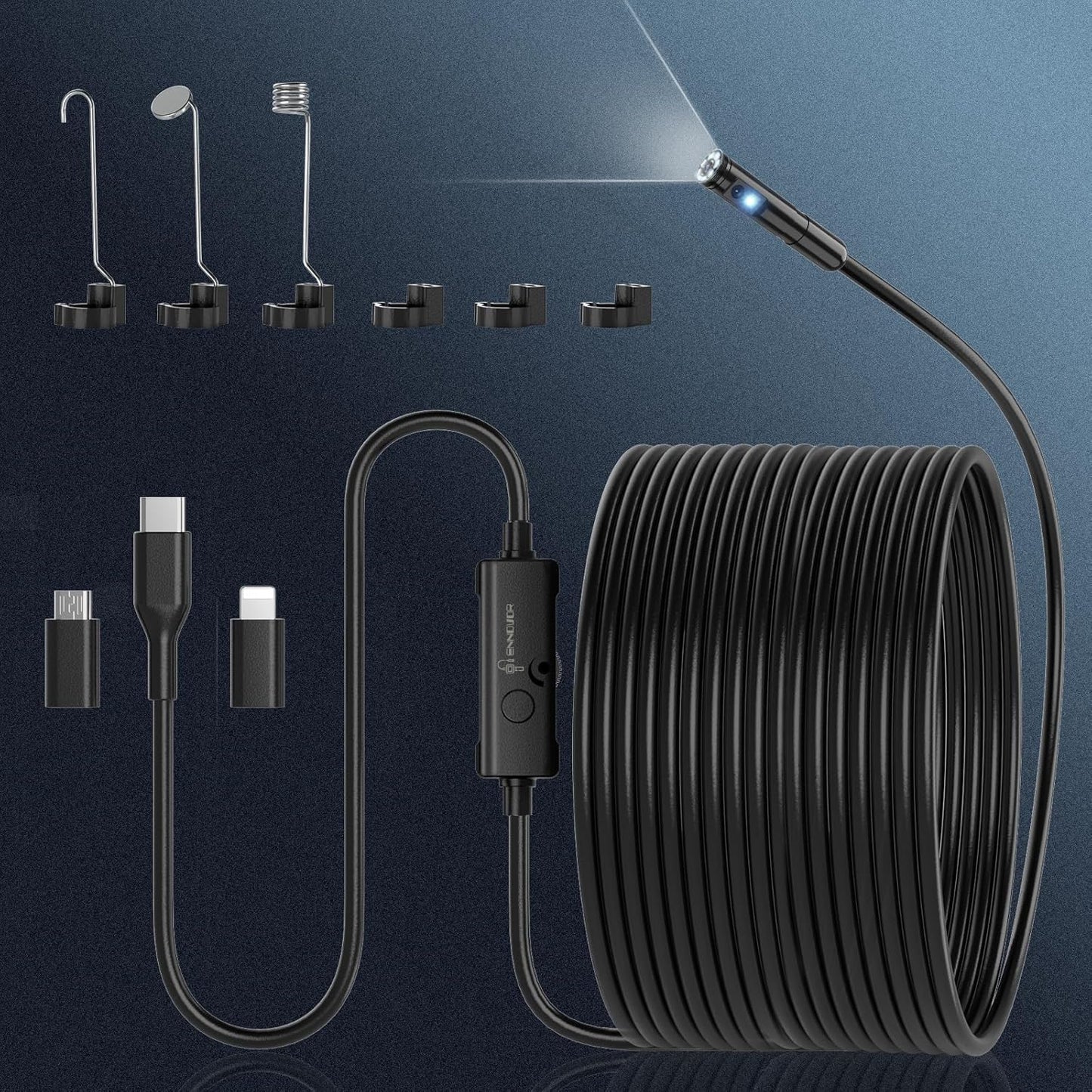 Endoscope Camera with Light, Ennovor 1920P HD, Endoscope Inspection with 8 Adjustable LED Lights, Borescope with Flexible Rigid Snake Camera, IP67 Waterproof and No WiFi Required, for Android iOS