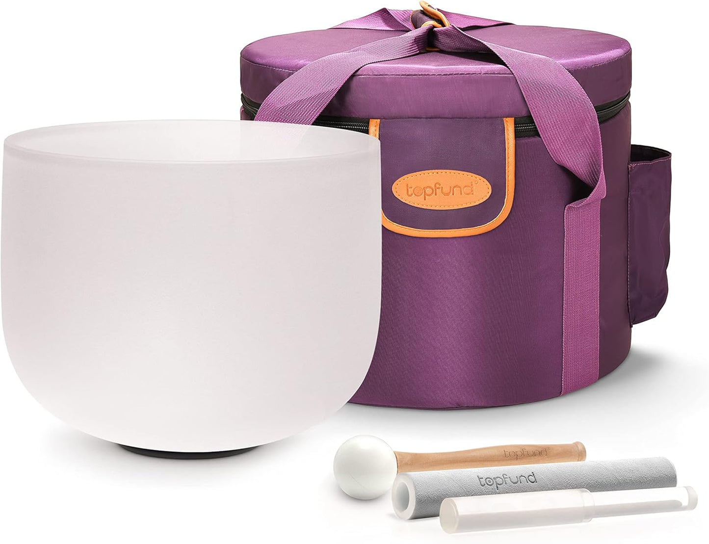 TOPFUND F Note Crystal Singing Bowl Heart Chakra 8 inch with Heavy Duty Carrying Case and Suede Striker