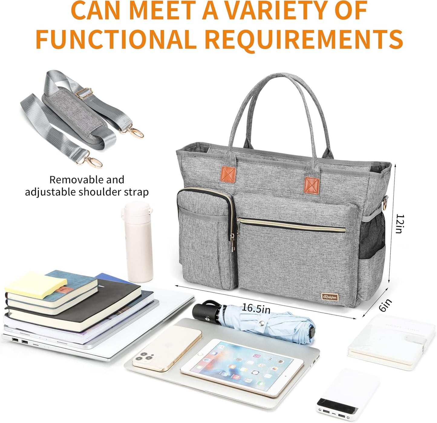 Laptop Tote Bag, Middle Size Computer Messenger Teacher Bag with 15.6'' Padded Laptop Sleeve - PuriLite