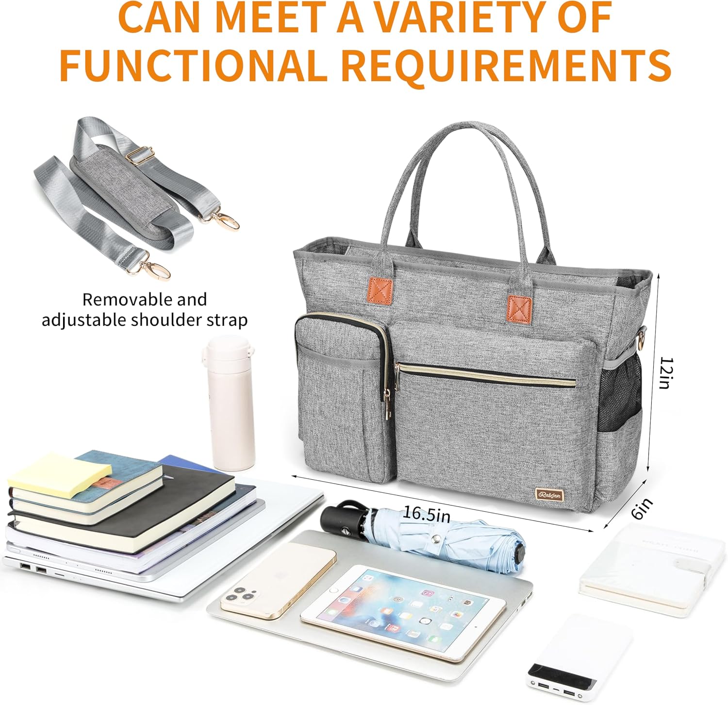 Laptop Tote Bag, Middle Size Computer Messenger Teacher Bag with 15.6'' Padded Laptop Sleeve - PuriLite
