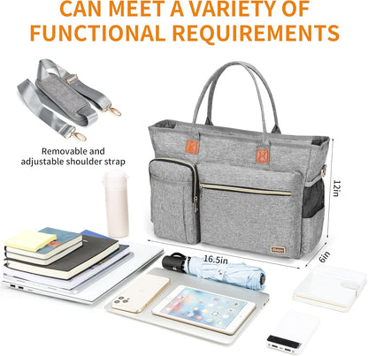 Laptop Tote Bag, Middle Size Computer Messenger Teacher Bag with 15.6'' Padded Laptop Sleeve - PuriLite