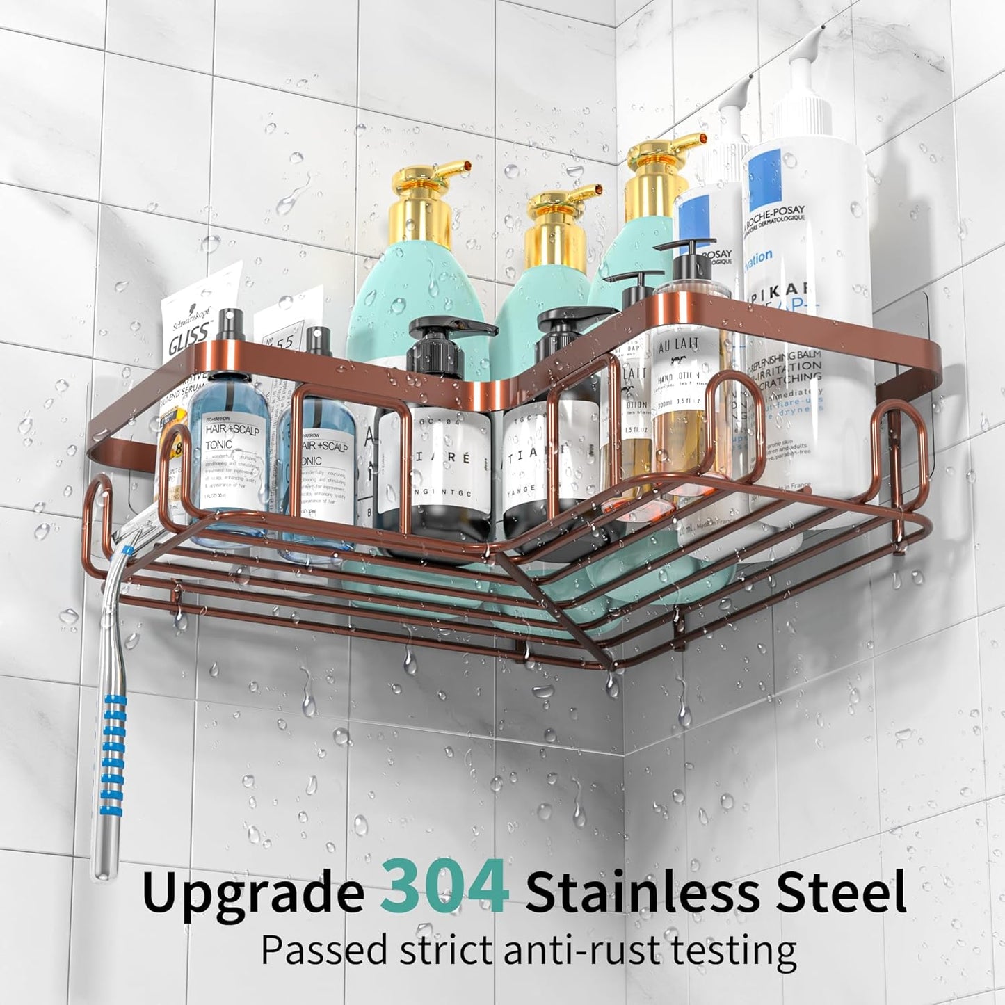 MOFOROCO 3-Pack Shower Caddy Corner Basket Shelf with Soap Holder, No Drilling Traceless Adhesive Shower Wall Shelves, Black Bathroom Shower Storage Organizer（ for 90-Degree Right-Angle Walls）