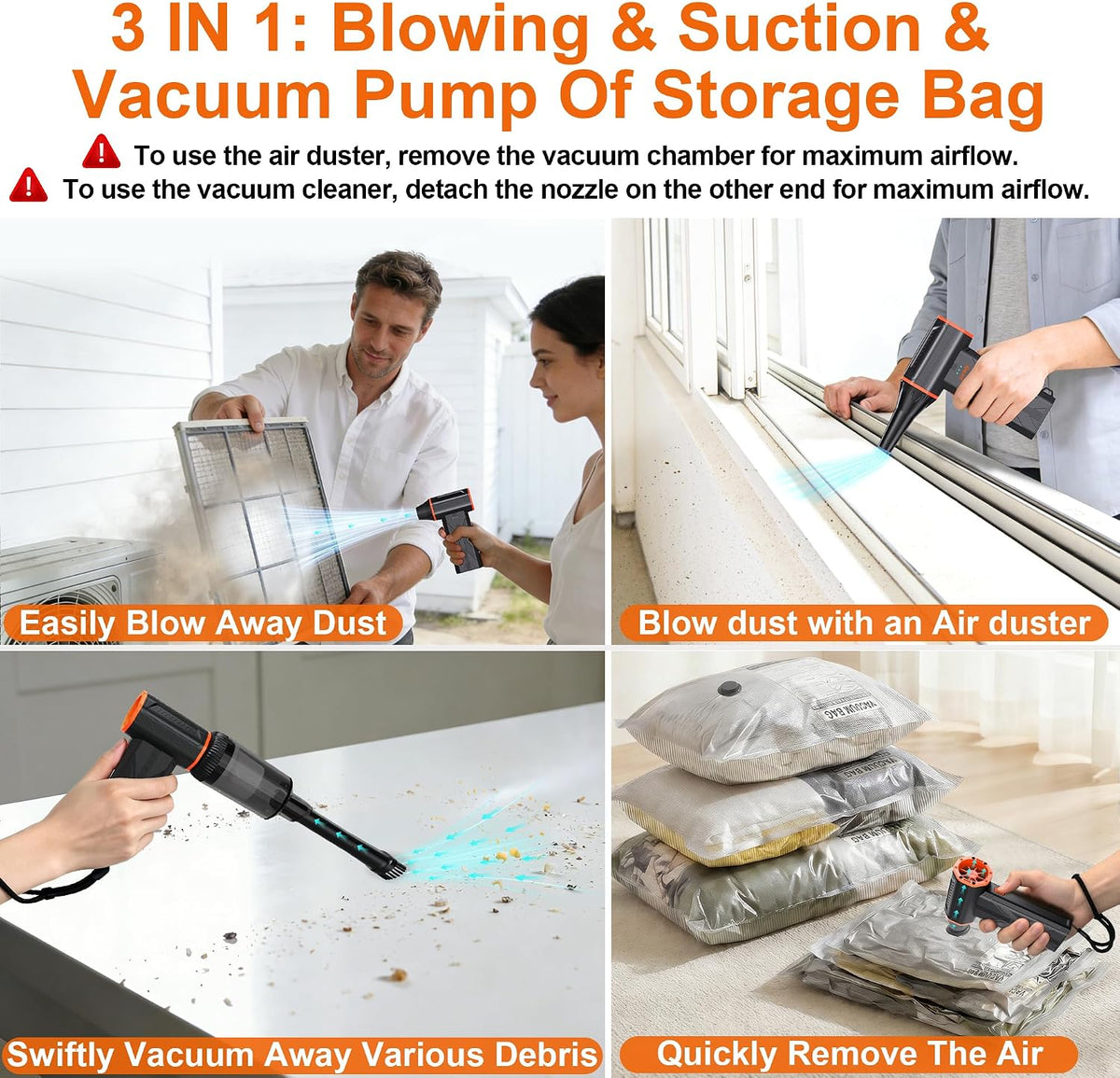 Compressed air Duster & Small Vacuum,150000RPM 3in1 Computer Vacuum Cleaner