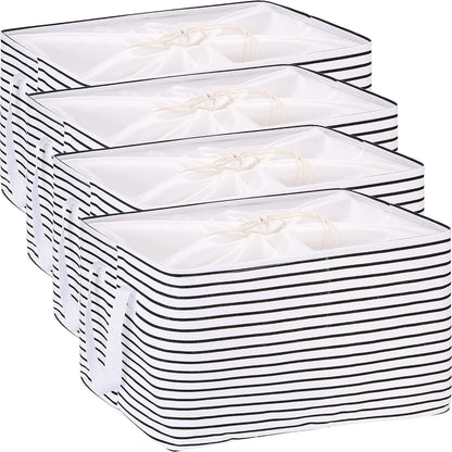 Hinwo 6-Pack Small Canvas Fabric Storage Baskets Set with Handles, Open Storage Bins, Cube Storage Organizer, Shelf Organizer Bins for Closet, 7.9L, 12 x 8 x 5 Inches, Grey Stripe