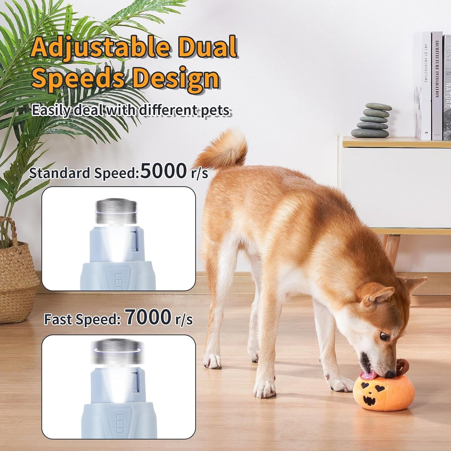 Dog Nail Grinder with LED Light, Rechargeable Pet Nail Grinder Kit with Nail Grinder and Trimmer, Low-Noise, 2-Speed Powerful Pet Nail Trimmer for Large Medium Small Animal Nail Care (Blue)