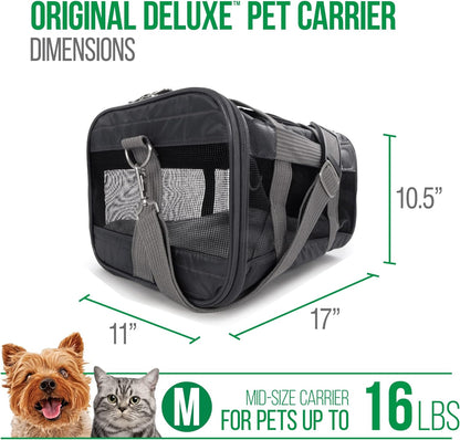 Sherpa Original Deluxe Travel Bag Pet Carrier, Airline Approved & Guaranteed-On-Board - Mesh Panels & Spring Frame, Locking Safety Zippers, Machine Washable Liner - Charcoal Gray, Medium