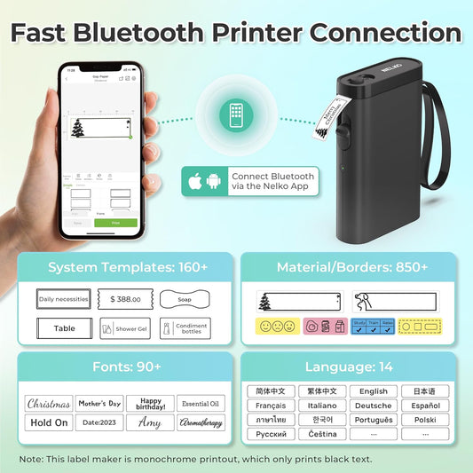 Label Maker Machine with Tape, P21 Portable Bluetooth Label Printer, Wireless Built-in Cutter Sticker Maker Mini Label Makers with Multiple Templates for Organizing Storage Office Home, Black - PuriLite