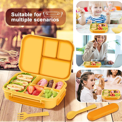 Amathley Lunch Box Kids,Bento Box Adult Lunch Box,Leakproof Lunch Containers for Adults/Kids/Toddler,1200ML-4 Compartments bento Lunch box with Utensil,Microwave & Dishwasher Safe(Dark Gray)