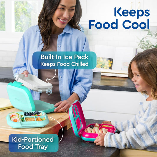 Bentgo Chill Kids Leak-Proof Lunch Box - 4-Compartment Bento Box with Built-In Ice Pack, 3.3 Cup Capacity, PFAS & BPA-Free, Microwave & Dishwasher Safe, Ideal Size for Ages 3 to 7 (Aqua) - PuriLite