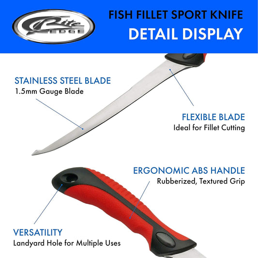 SZCO Supplies 21" Fish Fillet Sport Filllet Knife For Fishing, Cooking, With Rubberized Handle-Double Edged Fillet Knife With Nylon Sheath For Fishermen And Professional Chefs, Gift Knife For Anglers - PuriLite