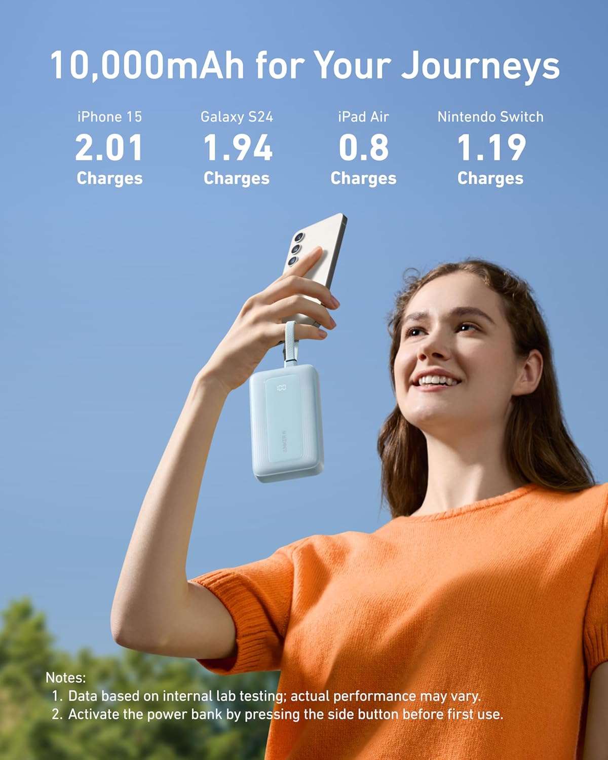 Anker Zolo Power Bank, 10,000mAh 30W Max Fast Portable Charger with Built-in USB-C and MFi Certified Lightning Cables, USB-C&A, Battery Pack for iPhone 16/15 Series, MacBook, Galaxy (White)