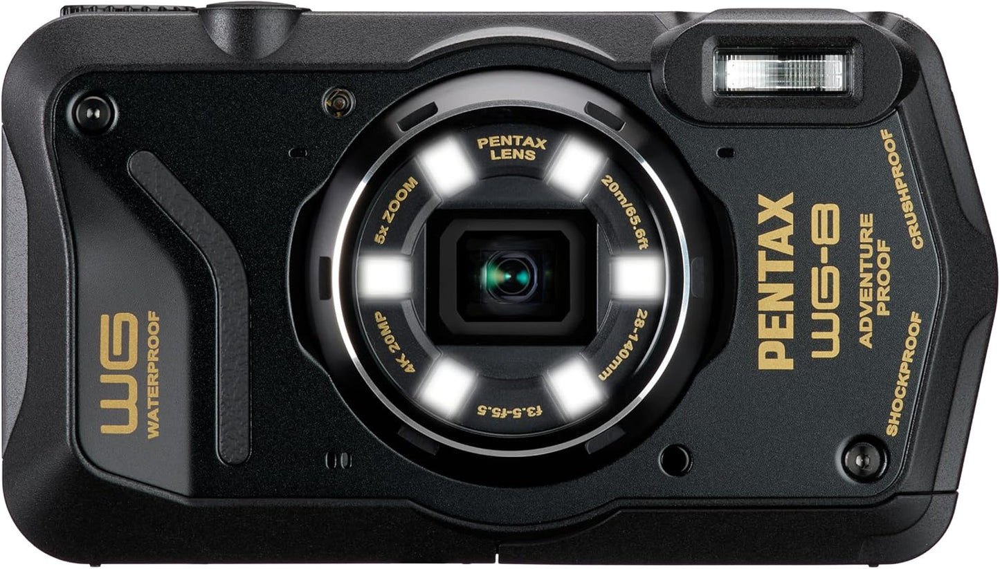 PENTAX WG-8 Black All-Weather Adventure Camera, Featuring Outstanding Waterproof, dustproof, Shock-Resistant Performance, Multi-Application Ring Light for Macro Photography and Webcam Function