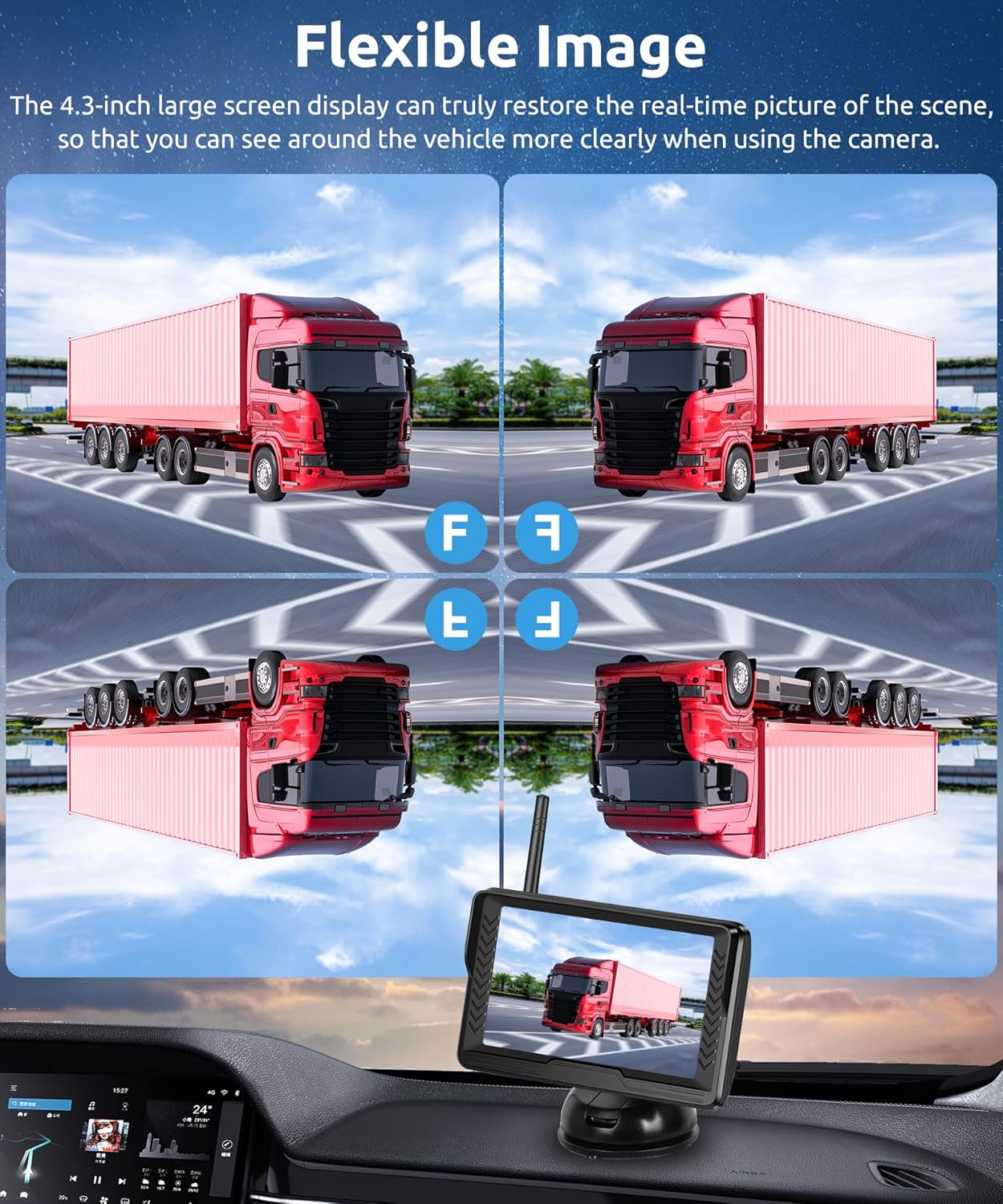 Podofo Wireless Backup Camera 4.3 inch Monitor Wireless Digital Signal AHD Waterproof Night Vision Trailer License Plate Rear View Camera System for Car SUV Truck Pickup,Easy to Install