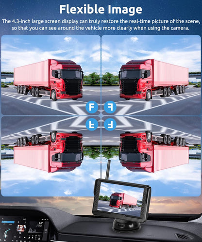 Podofo Wireless Backup Camera 4.3 inch Monitor Wireless Digital Signal AHD Waterproof Night Vision Trailer License Plate Rear View Camera System for Car SUV Truck Pickup,Easy to Install