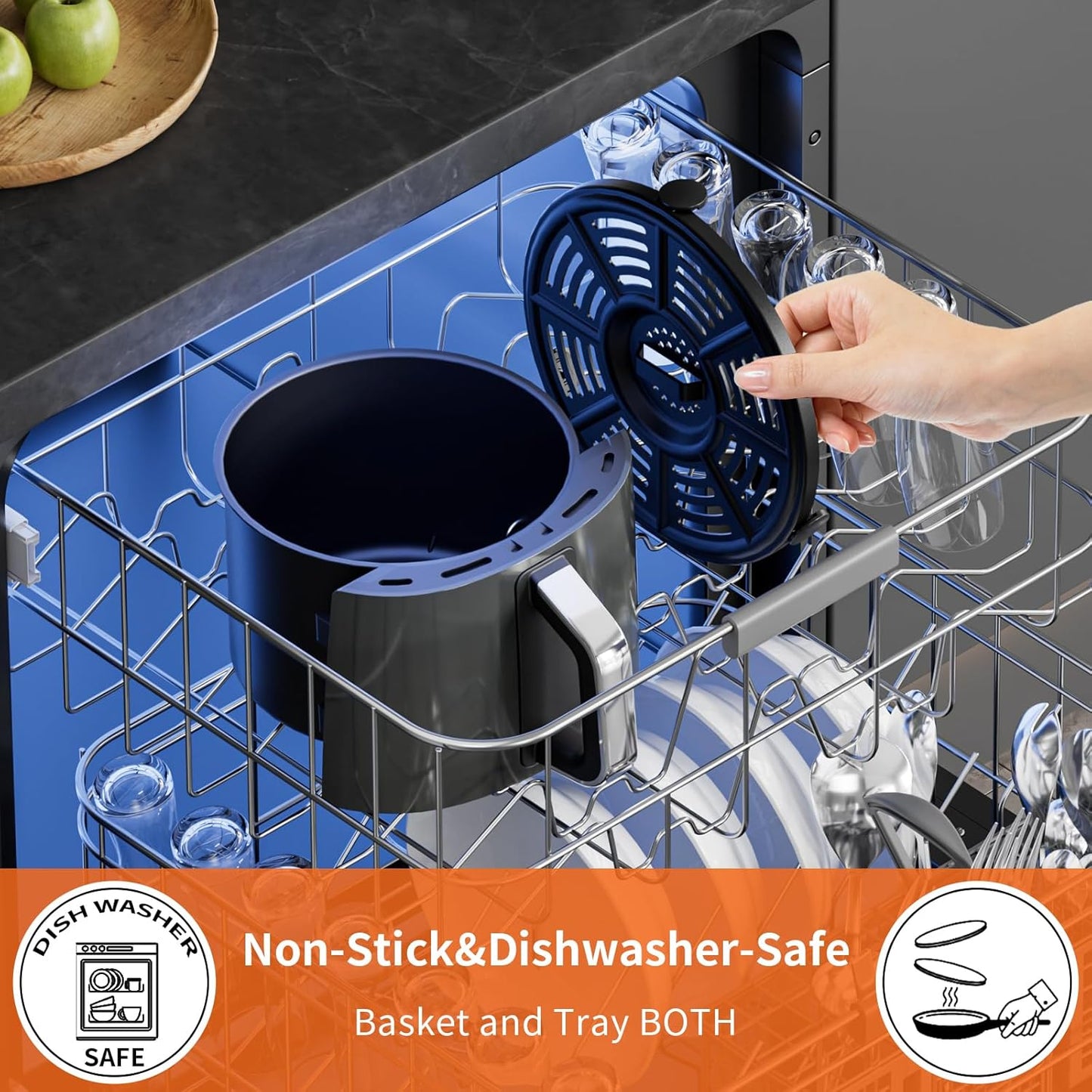 Air Fryer Basket Replacement Basket and Tray for Ninja AF161, Air Fryer Accessories for Ninja AF150 and AF161, Non-Stick Air Fryer Basket with Cover for Ninja AF150 and AF161, Dishwasher-Safe Basket