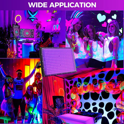 300W LED Black Lights for Glow Party, IP65 Waterproof UV Blacklight Floodlight 395nm Black Light Spotlight Purple Black Light Flood Light Fluorescent UV Light Lamp for Halloween Decor (4 Pack)