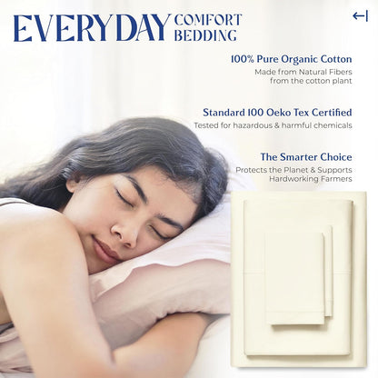 Mayfair Linen 100% Organic Cotton Percale Sheets Full Size - White Cotton Percale Sheets Full, 4 Piece Full Percale Sheet Sets, Soft & Crisp, Cooling Sheets, 16" Deep Pocket Hotel Sheets Full Size