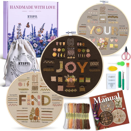 Purilite Select 3 Pack Beginner Embroidery Kits