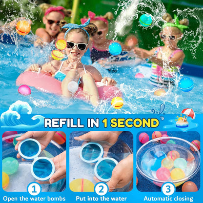 Reusable Silicone Water Balloons Set of 12 – Quick Fill Self-Sealing Magnetic Water Balls for Kids and Adults, Summer Outdoor Water Toys for Pool, Beach, and Backyard Games - PuriLite