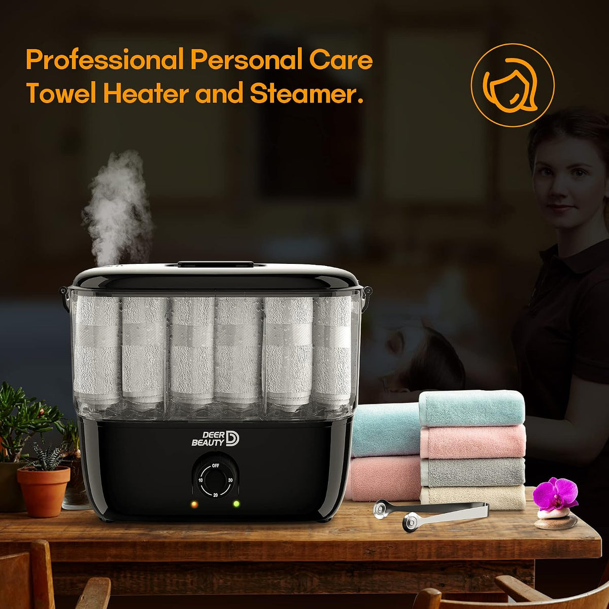 Towel Steamer-Hot Towel Warmer 600 W Tabletop Moist Towel Heater, Holds up to 18 Towels,30 Minute Auto Shut Timer,Professional Salon Equipment Towel Warmer for Facials,Spa,Barbers,Massage (Black)