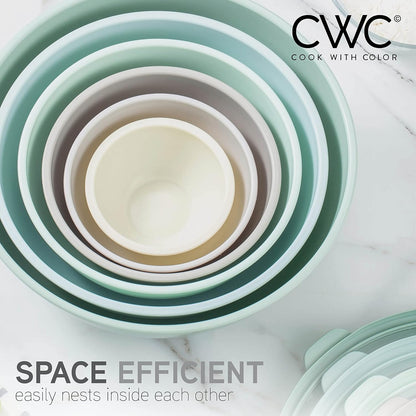 COOK WITH COLOR Mixing Bowls with TPR Lids - 12 Piece Plastic Nesting Bowls Set Includes 6 Prep Bowls and 6 Lids, Microwave Safe Mixing Bowl Set (Green)