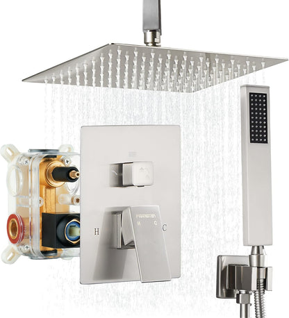 Fransiton Shower System Rain Shower System Set Ceiling Mounted, Rainfall Shower Head with Handheld, Bathroom Shower Kit (Valve Included) (8" - Wall Mount, Matte Black)