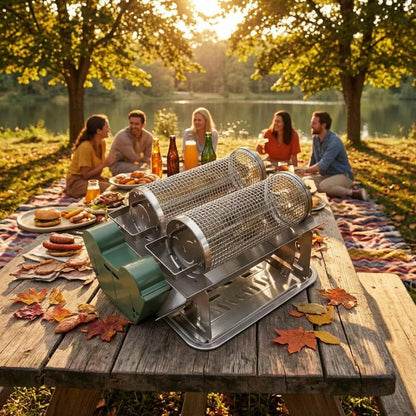 Electric Barbecue Grill Cage Compact Rotating Basket Grill Rust-Resistant for Tabletop